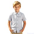 thumbnail image 2 of Fozruso Boys Striped Pattern Short Sleeve Dress Shirt Button Front School Uniform Shirts for Toddler and Kids, 2 of 7