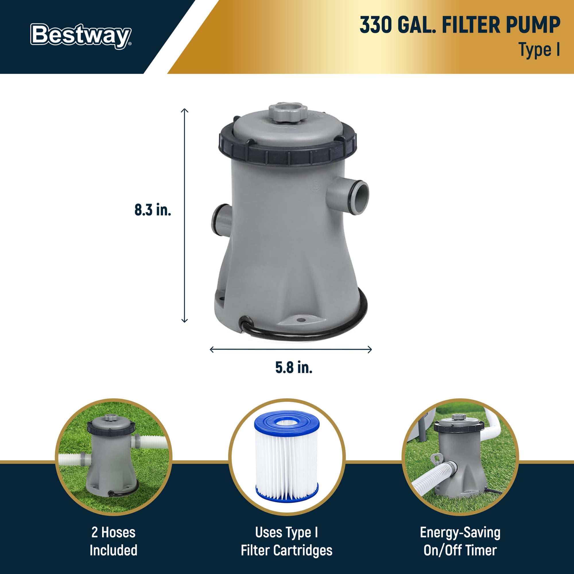 Bestway Steel Pro MAX 10'x30\" Metal Frame Above Ground Pool Set w/ Filter Pump & Cartridge