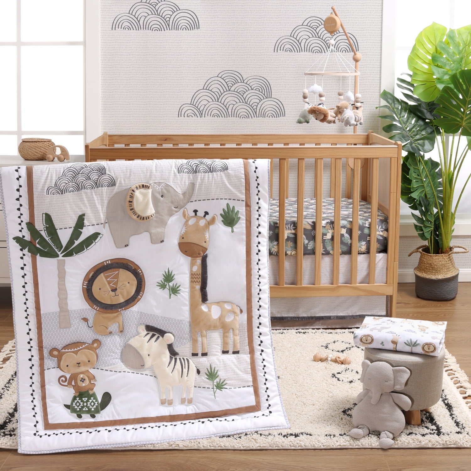 The Peanutshell Organic Cotton Crib Bedding Set for Baby Boys or Girls Safari Serenity 4 Pieces Walmart