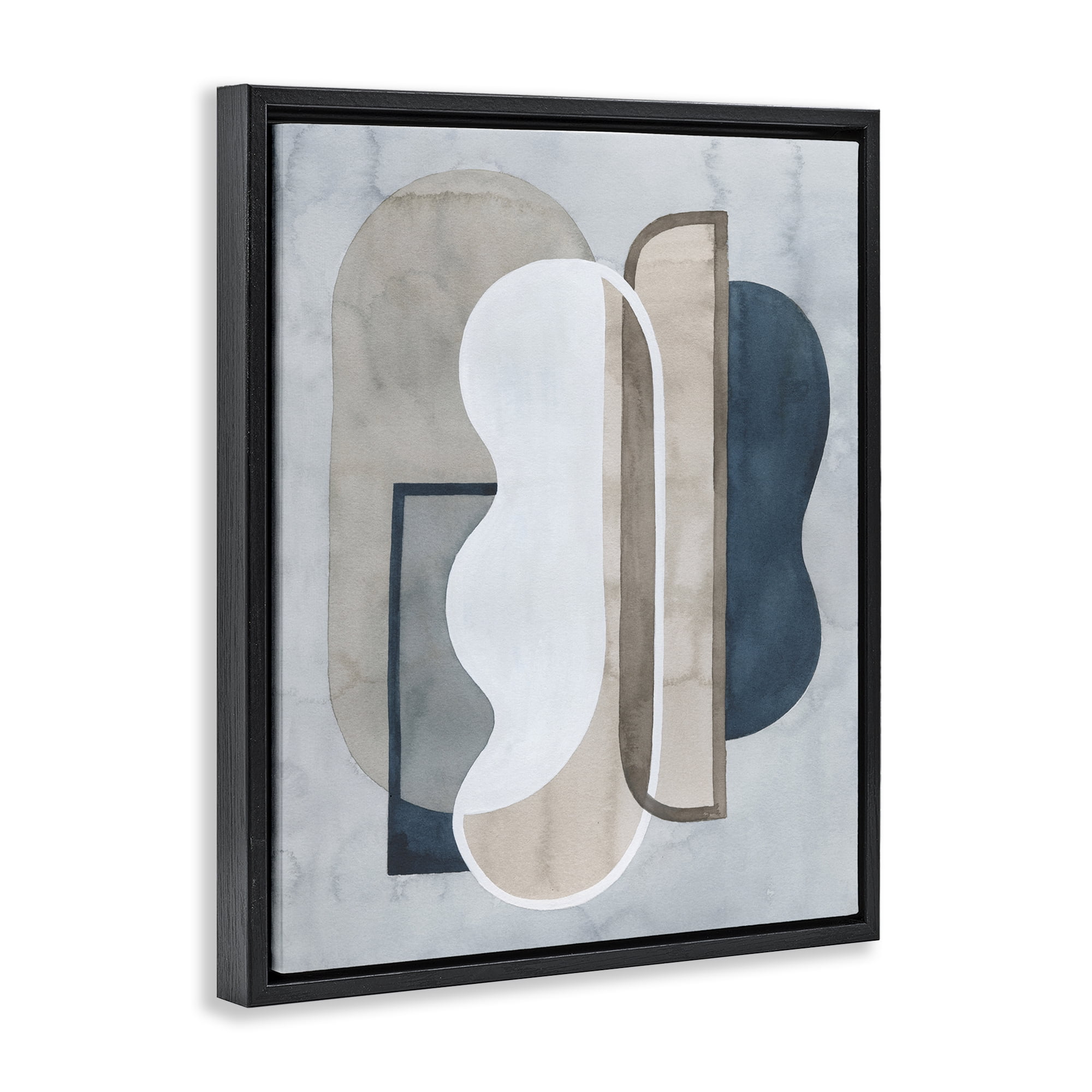 Stupell Industries Layered Wavy Shapes Abstract Painting Black Floater Framed Canvas Art Print Wall Art, 17 x 21