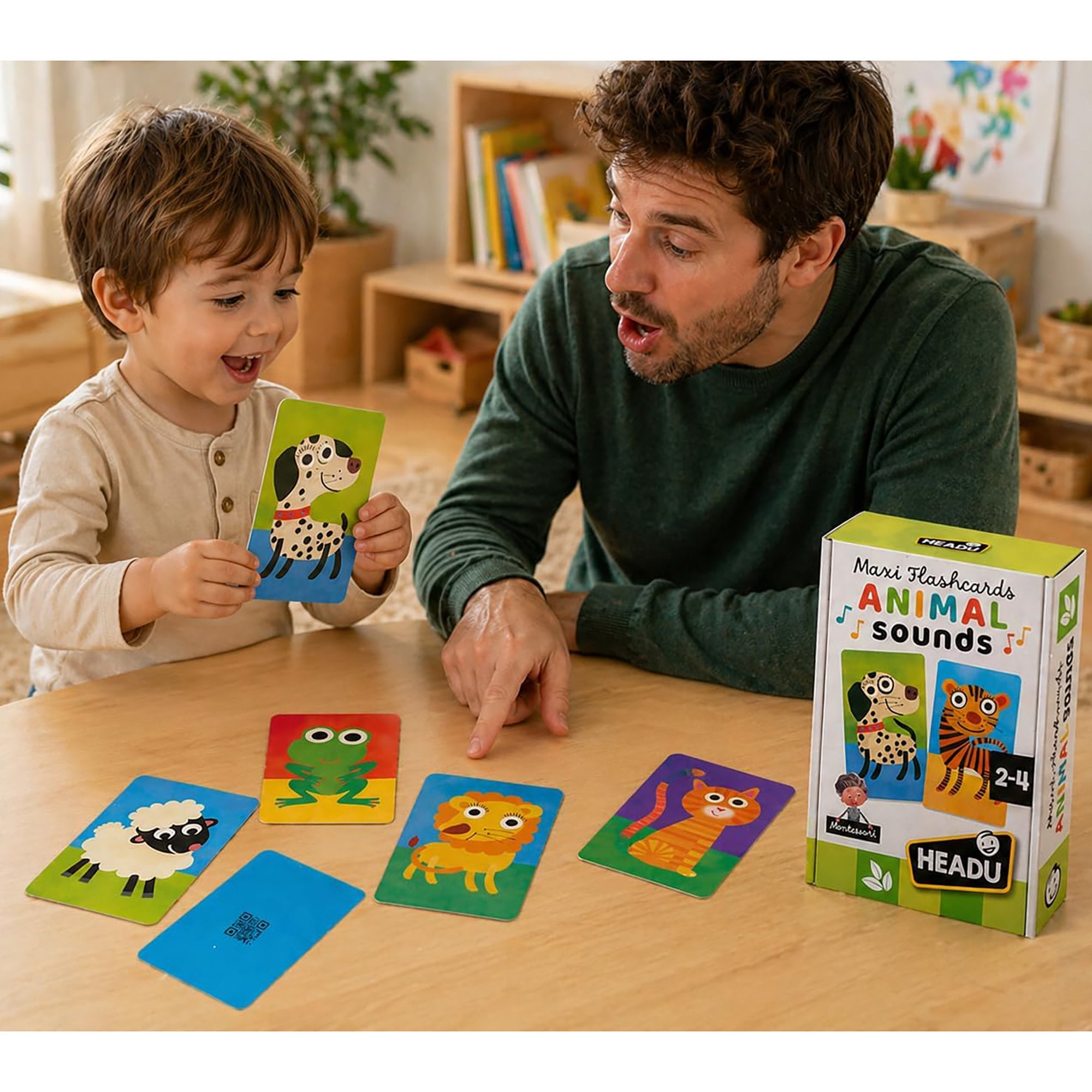 Headu: Maxi Flashcards - Animal Sounds - Sensory Recognition Game, Large Illustrated Cards, Interactive App Play, Montessori, Preschool, Toddlers 2-4