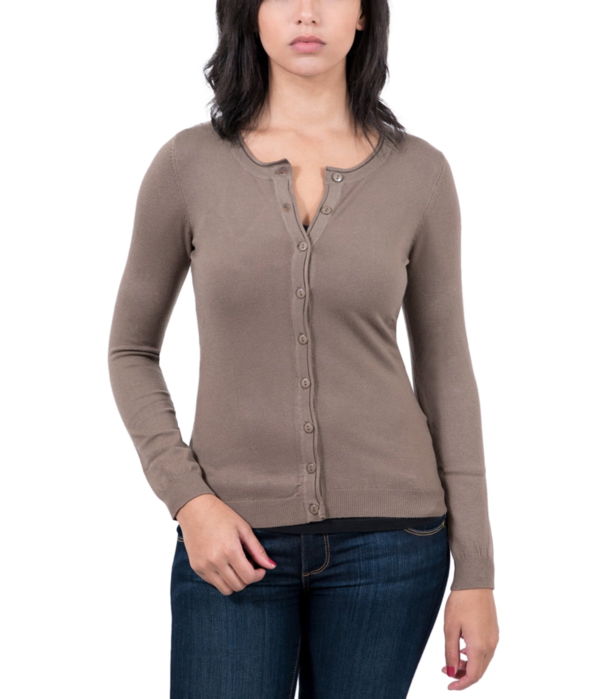 Real Cashmere Brown Cashmere Blend WomensCrewneck CardiganXS for Womens
