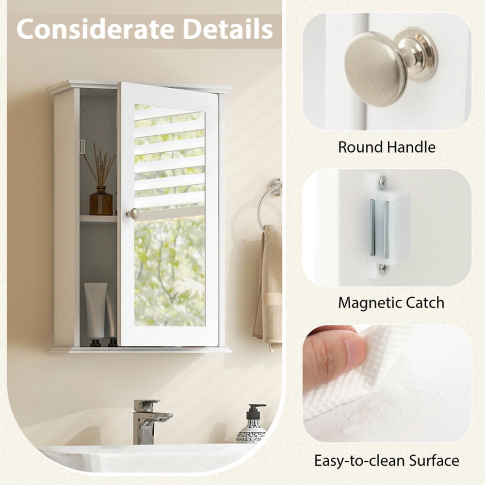Finihen Bathroom Wall Cabinet, Wall Mounted Bathroom Mirror Cabinet, Bathroom Wall Cabinet with Single Mirror Door, for Bathroom, White Finihen Bathroom Wall Cabinet, Wall Mounted Bathroom Mirror Cabinet, Bathroom Wall Cabinet with Single Mirror Door, for Bathroom, White