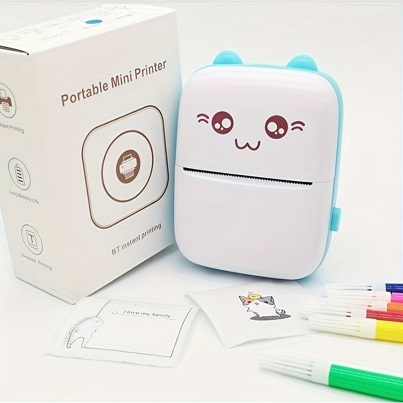 5 Rolls Of Paper Sold Separately, Cute Meow Portable High-definition Mini Printer - USB Charging, Ink Free Thermal Printing, Monochrome Photo And Label Machine, Perfect Choice for Homework And Notes