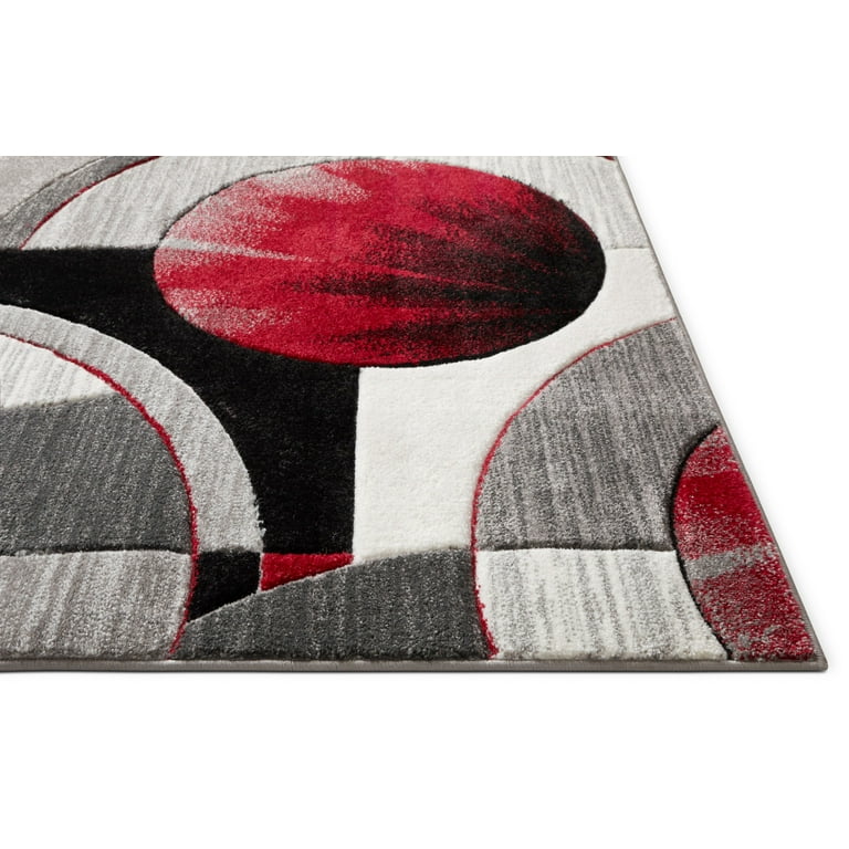Echo Shapes Circles Red Grey Modern 6x9 7x9 ( 6'7 x 9'3 ) Geometric Comfy  Hand Carved Area Rug Easy to Clean Stain Fade Resistant Abstract  Contemporary Thick Soft Plush Living Dining