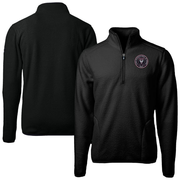 Men's Cutter & Buck Black Inter Miami CF Cascade Eco Fleece Quarter-Zip Jacket