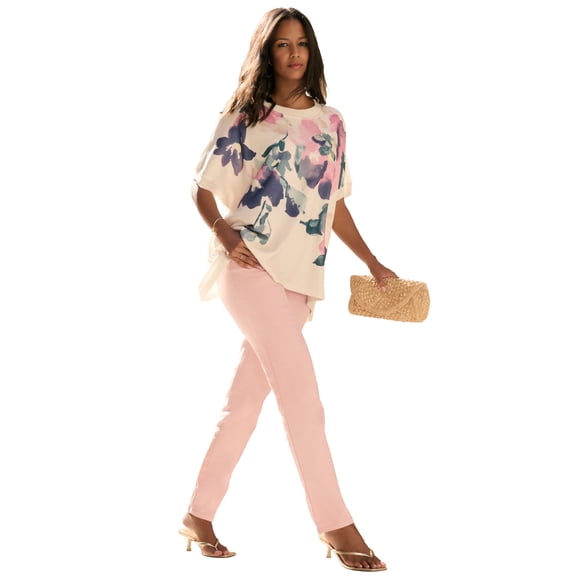 Roaman's Women's Plus Size Floral Print Crewneck Sweater