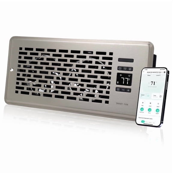 Register Booster Fan for 4" x 10" Register Holes, Quiet Vent Fan Booster with Intelligent Thermostat, Improves Heating Cooling, App Control, 10-Speeds, Manhattan Smart Register Vent, SN