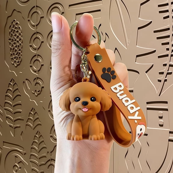 Decorative Dog Animal Key Ring Keychain,Cartoon Key Holder Kawaii Backpack Accessory, Brown 1pc