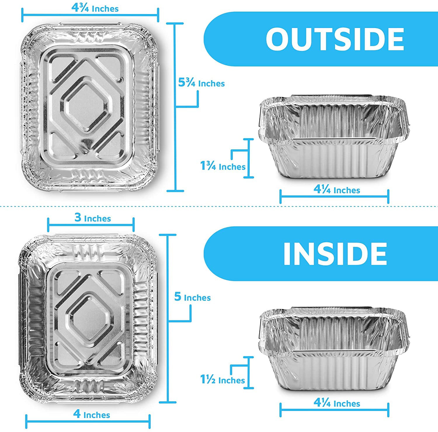 Restaurantware Foil Lux 23 Ounce Aluminum Food Containers, 100 Rectangle Aluminum Pans - Lids Sold Separately, 3 Compartments, Silver Aluminum Foil