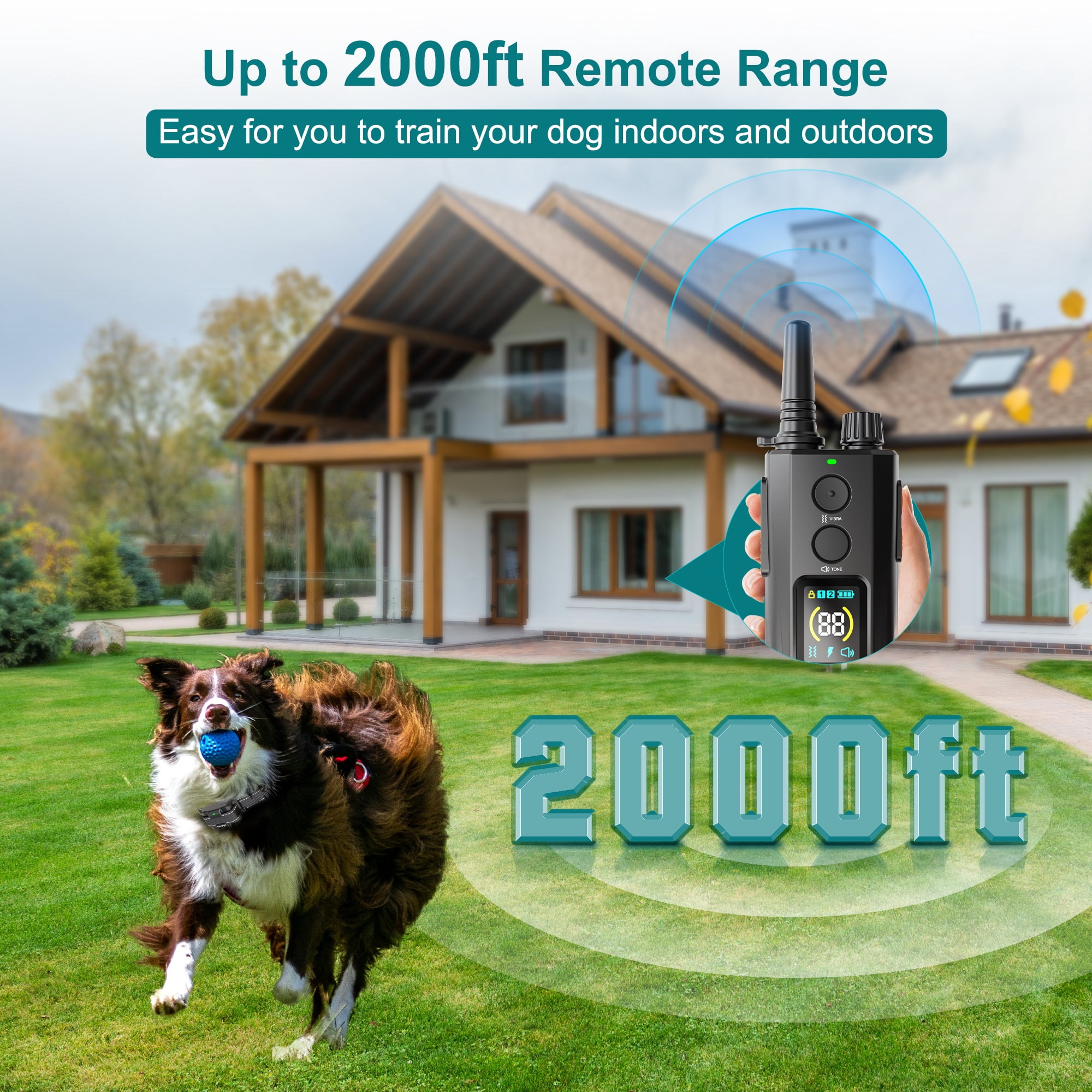 PATPET 2000FT Remote Waterproof Rechargeable LED Dog Training Collar with Electric Stimulation