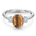 thumbnail image 3 of Gem Stone King 925 Sterling Silver Brown Tiger Eye and White Moissanite Engagement Ring for Women | 1.96 Cttw | Oval 9X7MM | Gemstone Birthstone | Size 9, 3 of 7