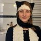thumbnail image 5 of Gorro de pañuelo de ganchillo | Diseño geométrico de patchwork – Tejido de punto cálido con forro polar | Decoración 3D de las orejas | Bufanda y sombrero integrados para viajes al aire libre | 1 Pack, 5 of 7