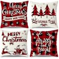 thumbnail image 1 of Christmas Decorations, Christmas Decor Christmas Pillow Covers 18x18 Set of 4 Red Black Buffalo Check Plaid Christmas Decorations Clearance Indoor Out, 1 of 4