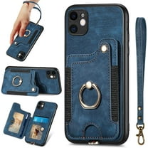 for iPhone 11 Phone Case Card Holder Wallet,Ring Stand,RFID-Blocking,Wrist Strap,Camera Lens Protector,Leather Shockproof Protective  Flip Cover for iPhone 11 (Blue)