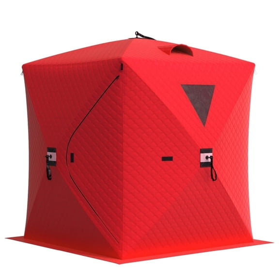 Ladcaser Insulated Ice Fishing Shelter 3-4 Person, Quick Setup Portable Hub Tent, Windproof Thermal Shanty for Winter Ice Fishing with Carry Bag