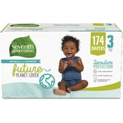 Seventh Generation Baby Diapers, Size 3, 174 count, One Month Supply, for Sensitive Skin