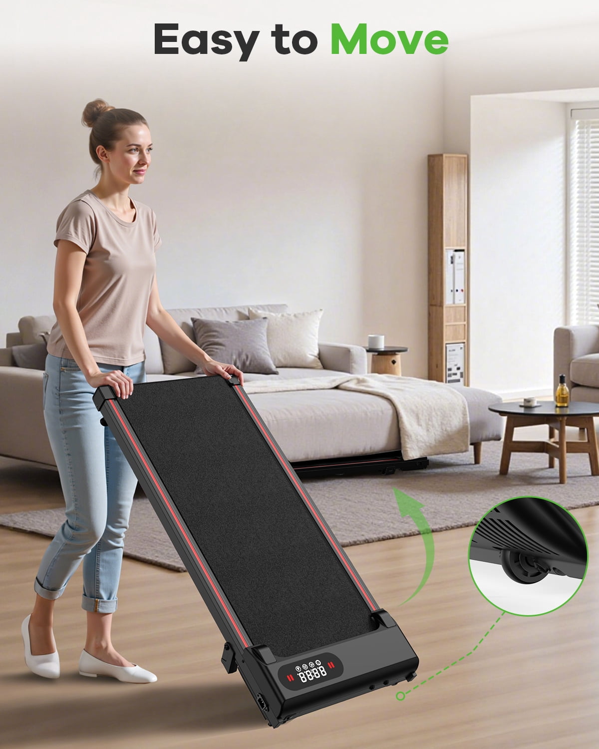 Evitormill Walking Pad Under Desk Treadmill with Incline for Home and Office, 2.5HP Low Noise, 35" Running Belt, Supports 265 Lbs (Black)