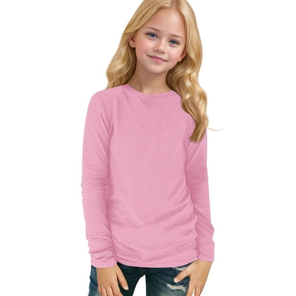 Dwellite Girls Long Sleeve T Shirts Crewneck Fall Winter Tops Casual Basic Tees Pink 130