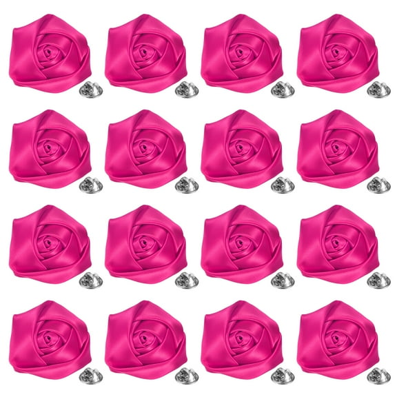 16-Pack Lapel Pin for Men Suits, 1.97" Flower Boutonnieres Brooch [Dark Pink]