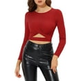 thumbnail image 1 of INSPIRE CHIC Haut Pailleté pour Femme Torsadé Ajusté à Manches Longues Découpé Court de Fête Scintillant S Rouge, 1 of 7
