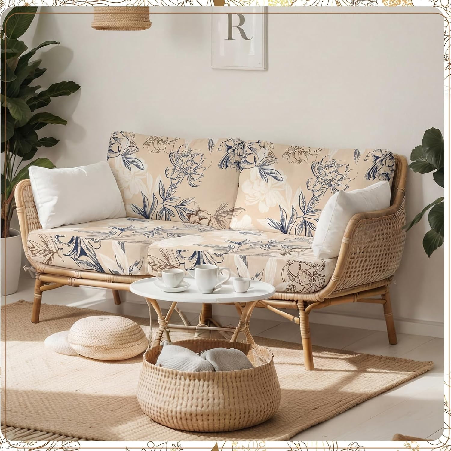 8 Pcs Stretch Printed Sofa Cushion Covers Outdoor Floral Couch Covers Replacement Outdoor Couch and Sofa Slipcovers, for Patio Furniture Cushion Washable Reusable Furniture Protector(Classic)