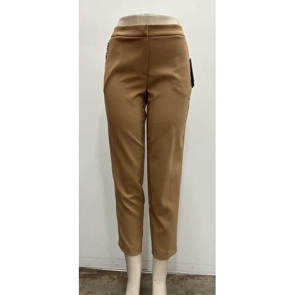 Zac & Rachel solid front zipper ankle length slim ankle front and back pockets Pants , Tobacco Brown , 6