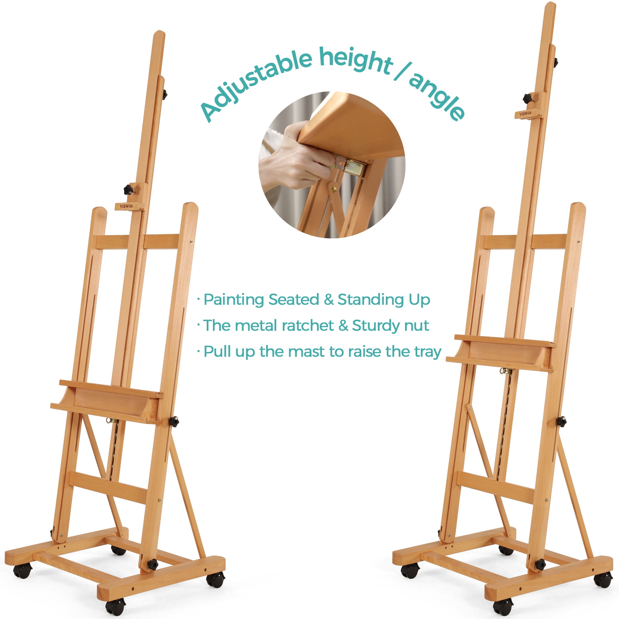 VISWIN Large H-Frame Easel 53"- 91 "H, Hold Canvas up to 78"-Natural