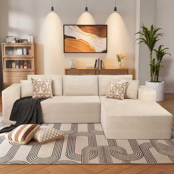 WINSOON 106" W Plush Modular Sectional Sofa with Pillows-Beige