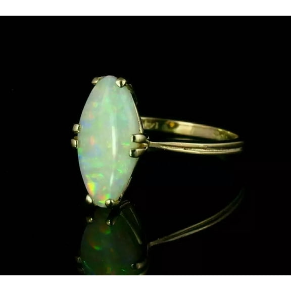 Aishvi Jewels 2Ct Marquise Cut Natural Fire Opal Solitaire Engagement Ring 14K Yellow Gold Plated