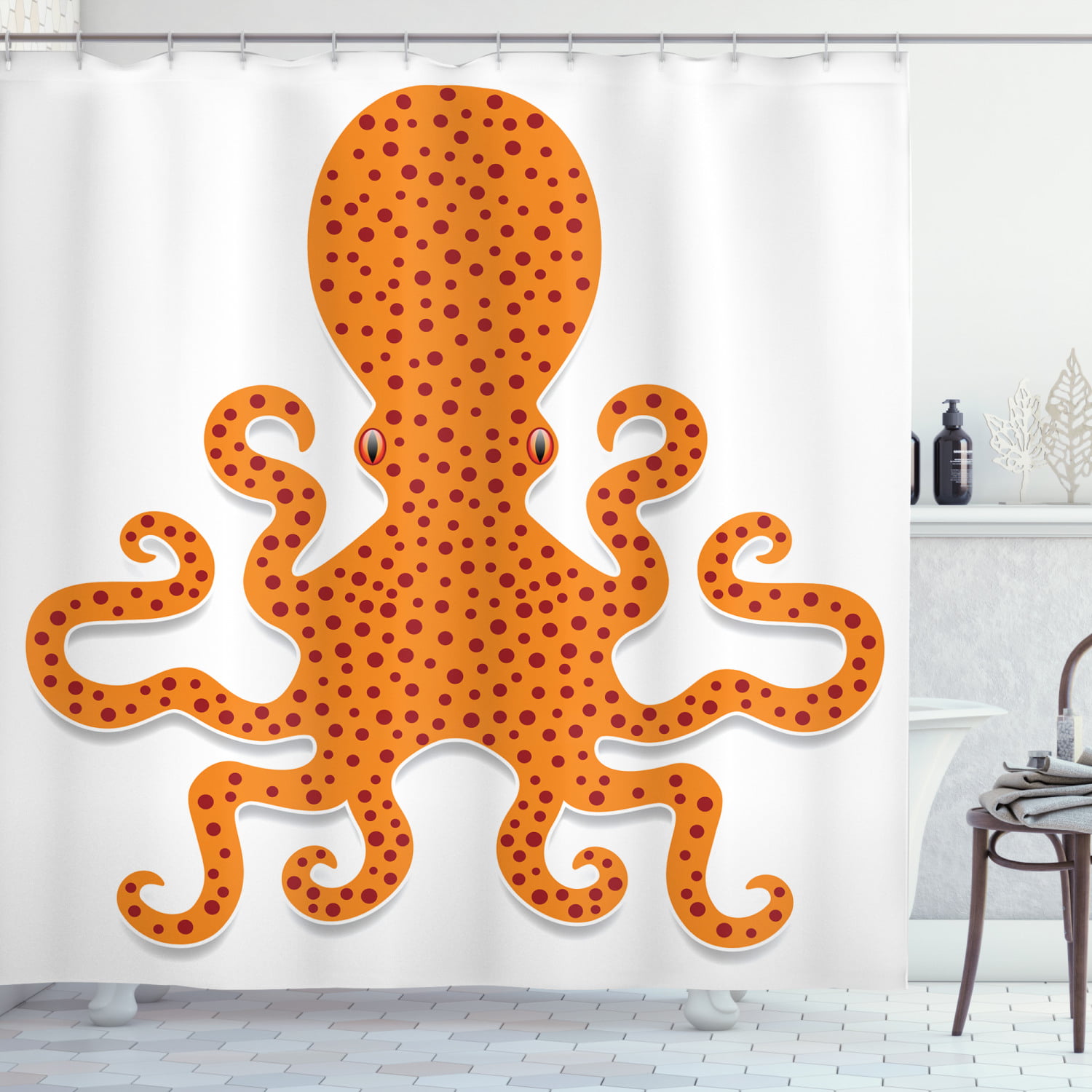 Cartoon Octopus Theme  Waterproof Fabric Home Decor Shower Curtain Bathroom Mat 