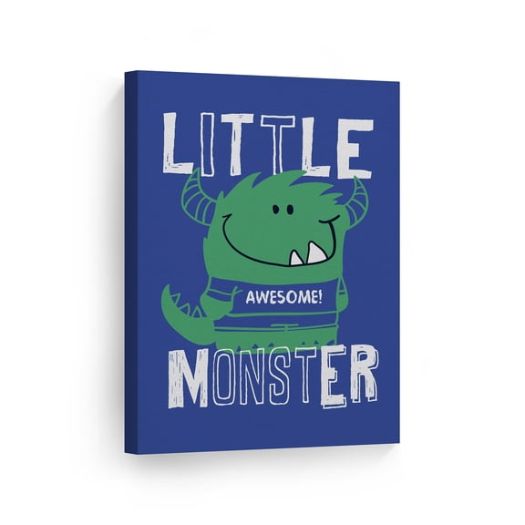 Smile Art Design Cute Little Monster Wall Decor Blue Background Canvas Wall Art Print Boys Room Decor Baby Room Decor Nursery Decor Made in the USA- 40x30