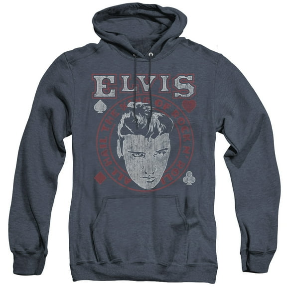 Elvis Presley Hail The King Adult Heather Hoodie Sweatshirt Navy