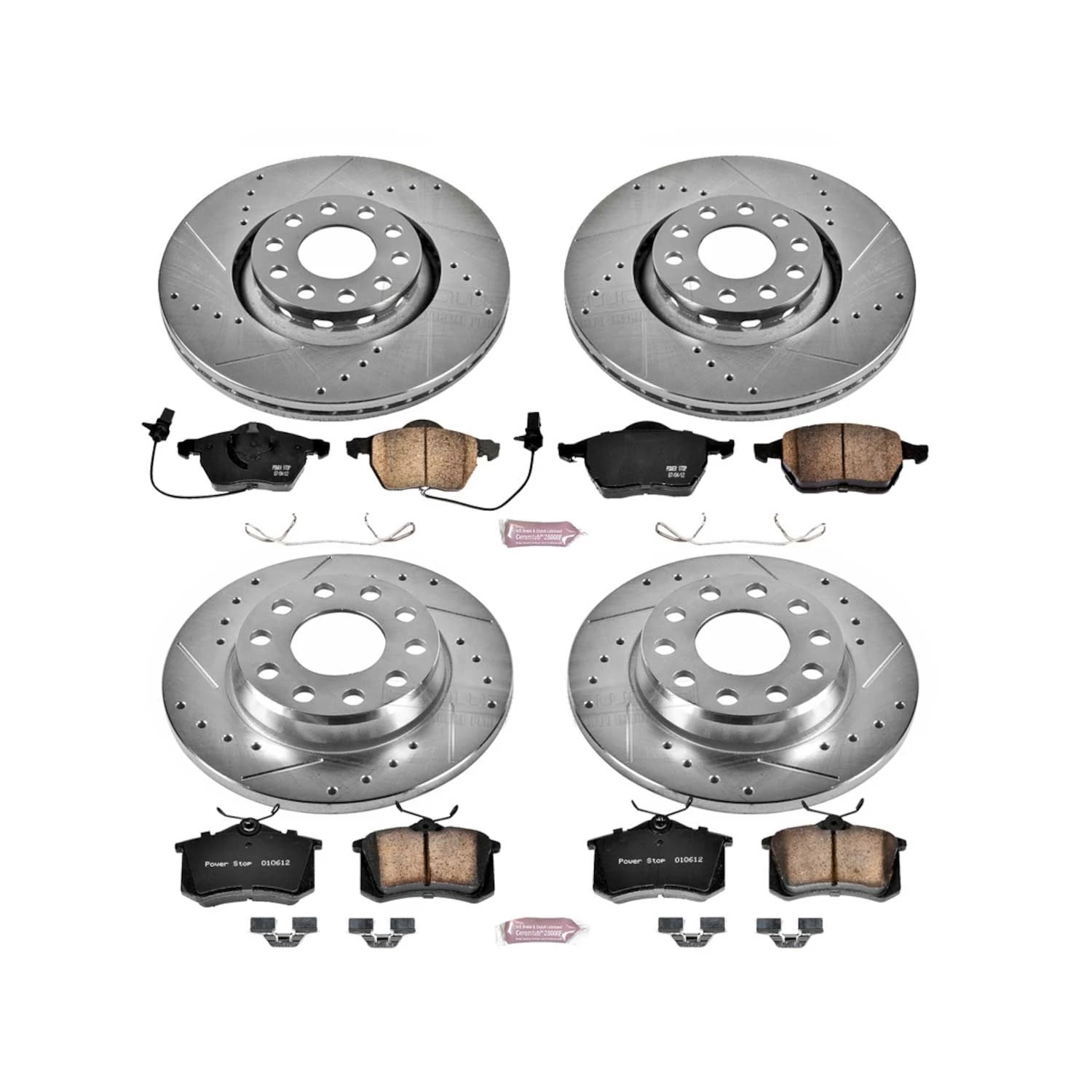 PowerStop Front and Rear Z23 Evolution Sport Carbon-Fiber Ceramic Brake Pad and Drilled & Slotted Rotor Kit Fits: AUDI Select Models K2777