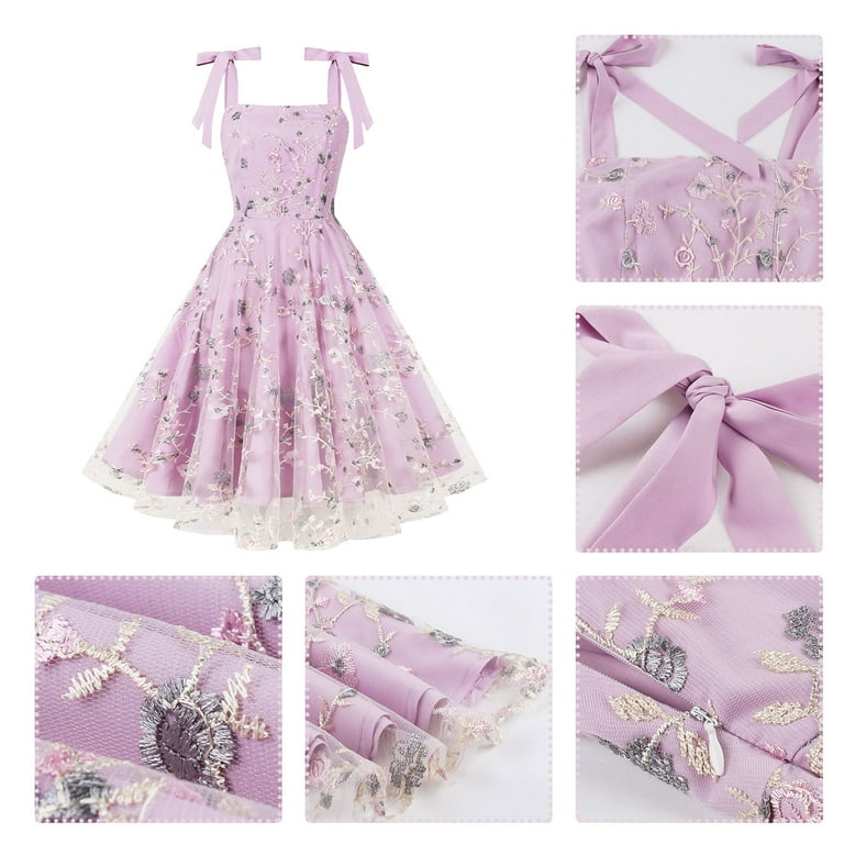 IBTOM CASTLE Women's Tie Strap Tulle Prom Dress Sweetheart Flower  Embroidery Formal Party Mini Homecoming Dresses S Purple - Walmart.com