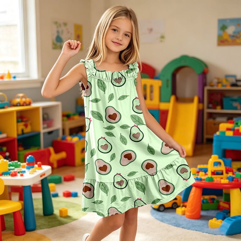 Afdoent Girls Dress Kids Summer Cute Print Sleeveless Dress Soft Casual Boho Dresses For Toddler Little Girl Party Birthday Homewear Lightweight 
