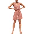 thumbnail image 4 of QAFOPEH Women Solid Color V Neck Buttons Tie Waist Sleeveless Mini Dress, 4 of 4