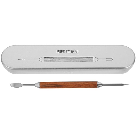 Latte Art Pen with Spiral Tip for Coffee Practical Kitchen Tool with Wood Handle and Stainless Steel