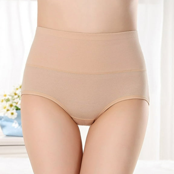 YWDJ Lightweight High Waist No Show Solid Color High Waist Briefs Lift The Hip Cotton Underpants Beige M