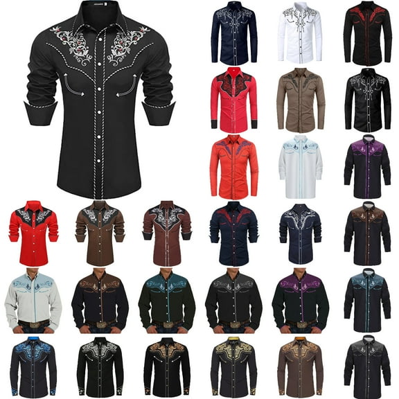 Button Up Shirt Men Western Style Turndown Collar Long Sleeve Thin Shirt Slim Fit Casual Men Shirts Graphic