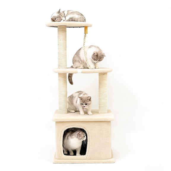 CATGOOD Cat Tree with Condo and Sisal Post, Multi-Level Cat Tower with Top Perchs, Cratching Post for Indoor Cats, Beige