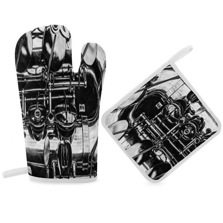 

Vintage Saxophone Close Up Keys Black And White Oven Gloves And Pots Stand Set Oven Gloves And Pot Racks Pot Racks And Oven Gloves Set