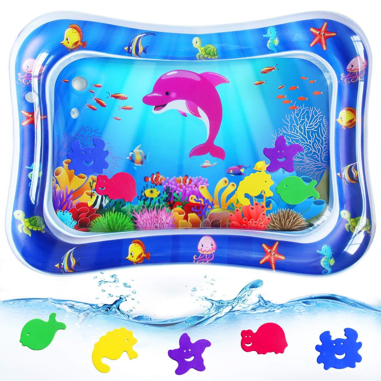 RMJOY Baby Tummy-Time Water Mat - Infant Water Play Mat Sensory Water Playmat Pad for 3 6 9 Months Newborn Toddler Boys Girls Kids Perfect Indoor Activity Centers Fun Game Gift