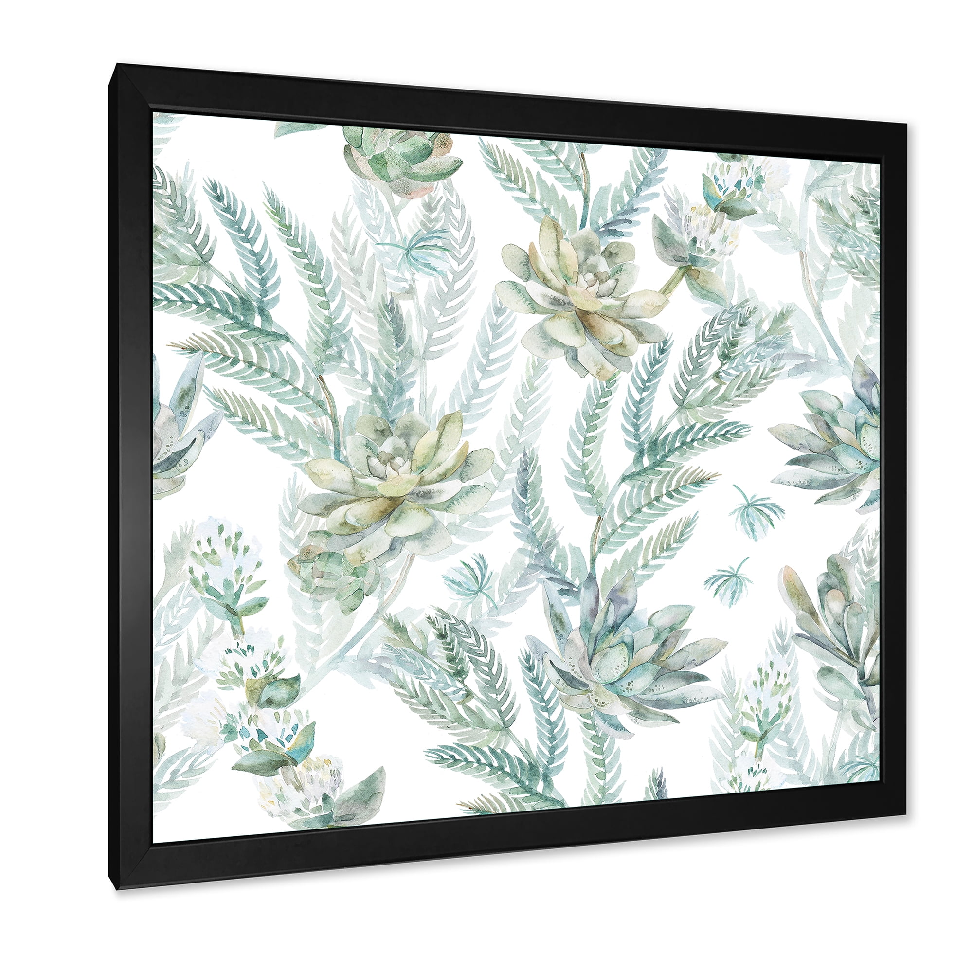 Designart 'Floral Seamless Pattern Succulents and Ferns Thorns' Farmhouse Framed Art Print