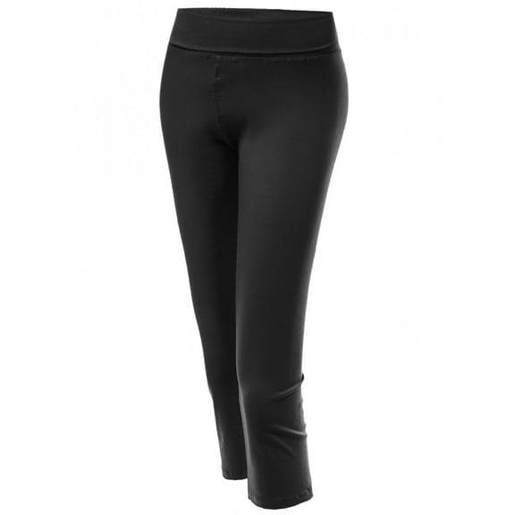 FashionOutfit Women's Basic 3/4 Solid Foldover Workout Yoga Pants