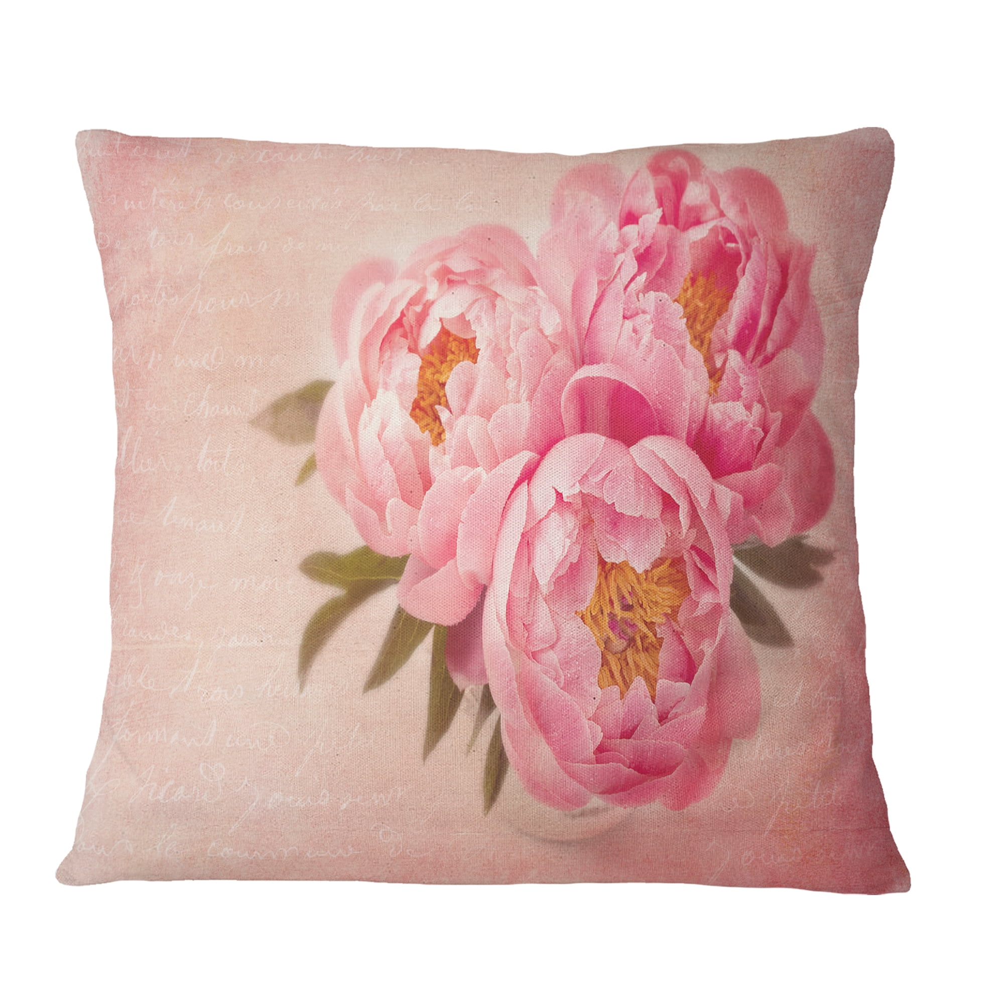 Designart Peony Flowers against Scribbled Back - Floral Throw Pillow - 16x16
