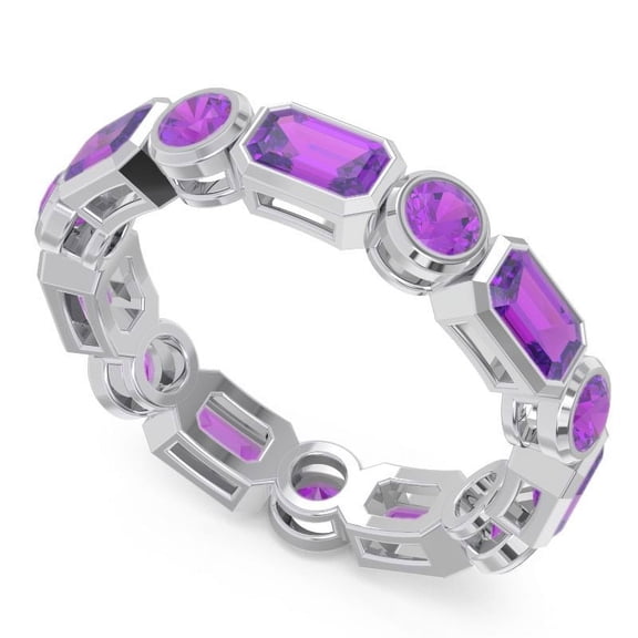 5.00 Carat Sparkle Emerald Cut Amethyst Gemstone Engagement Eternity Band for Ladies Solid 14K White Gold Size 7 by Diamond-Capitals