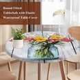 thumbnail image 3 of Spring Tulip Flower Round Tablecloth 45-54 Inch Round Fitted Table Cloth with Elastic Edge, Vintage Farmhouse Plant Wooden Plank Waterproof Table Cover Protector for Outdoor Picnic Party Dining, 3 of 6