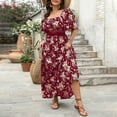 thumbnail image 5 of Munlar Plus Size Maxi Dresses for Women Red Vintage Flowy Short Sleeve Square Neck Floral Dress XL-4X, 5 of 9