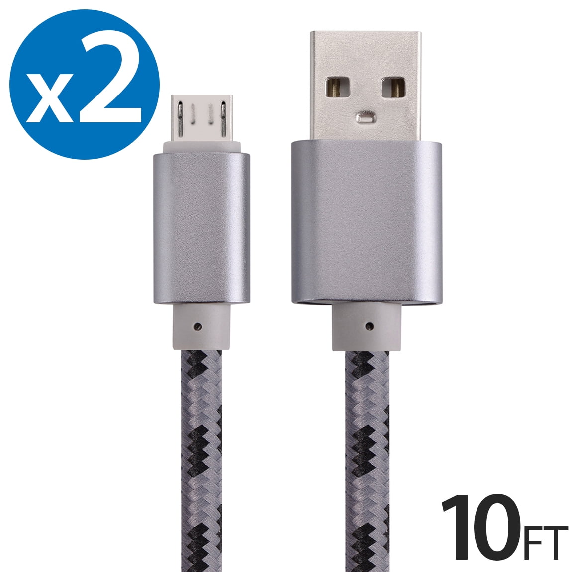 2x Micro USB Cable Charger For Android, FREEDOMTECH 10ft USB to Micro